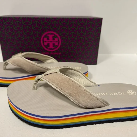 Tory Burch Neutral Flip Flops with Multicolor Sole - Picture 1 of 4
